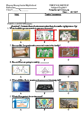 Đề kiểm tra một tiết Tiếng anh lớp 9 - Năm học 2016-2017 - Trường THCS Phượng Hoàng