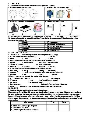 Đề kiểm tra số 1 môn Tiếng anh lớp 6 (Có đáp án)