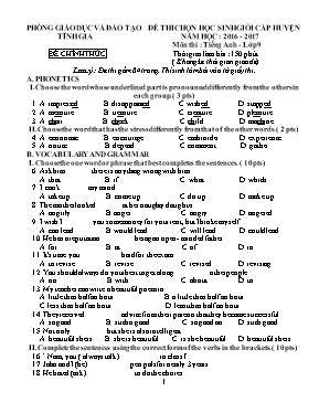 Đề thi chọn học sinh giỏi cấp huyện Tiếng anh lớp 9 - Năm học 2016-2017 - Phòng GD & ĐT Tĩnh Gia