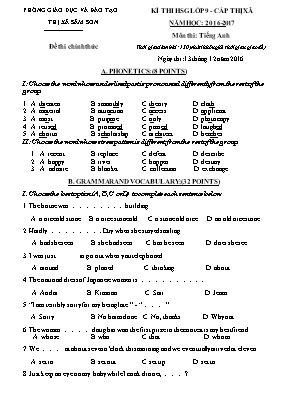 Đề thi chọn học sinh giỏi cấp thị xã Tiếng anh lớp 9 - Năm học 2016-2017 - Phòng GD & ĐT Sầm Sơn
