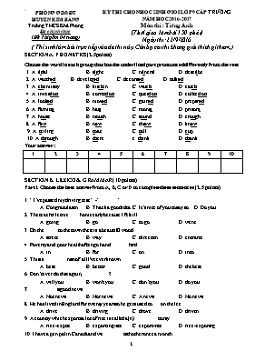 Đề thi chọn học sinh giỏi cấp trường Tiếng anh lớp 9 - Năm học 2016-2017 - Phòng GD & ĐT Kim Bảng