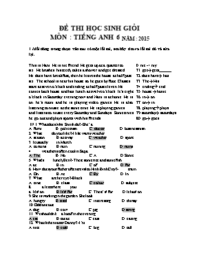 Đề thi chọn học sinh giỏi Tiếng anh lớp 6 năm 2015