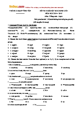 Đề thi khảo sát học sinh giỏi Tiếng anh lớp 6 - Năm học 2014-2015 - Phòng GD & ĐT Vĩnh Yên