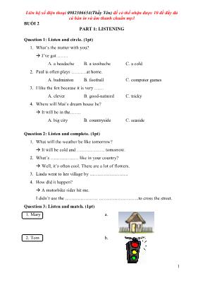 Đề và đáp án khảo sát năng lực học sinh Tiếng anh lớp 5 (Buổi 2)