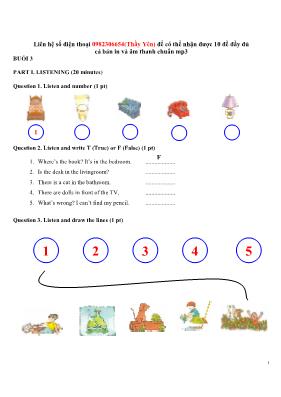 Đề và đáp án khảo sát năng lực học sinh Tiếng anh lớp 5 (Buổi 3)