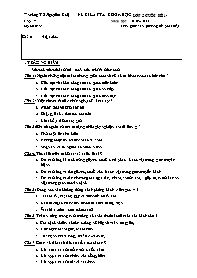 Đề và đáp án kiểm tra cuối học kì I Khoa học lớp 5 - Năm học 2016-2017 - Trường Tiểu học Nguyễn Huệ
