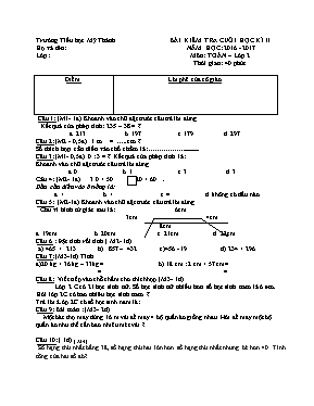 Đề và đáp án kiểm tra cuối học kì II môn Toán lớp 2 - Năm học 2016-2017 - Trường Tiểu học Mỹ Thành
