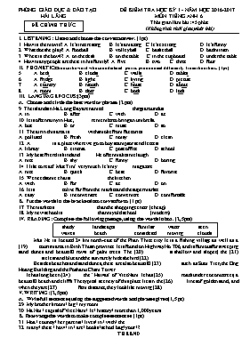 Đề và đáp án kiểm tra học kì I Tiếng anh lớp 6 - Năm học 2016-2017 - Phòng GD & ĐT Hải Lăng