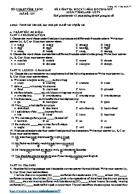 Đề và đáp án kiểm tra học kì I Tiếng anh lớp 9 - Mã đề 237 - Năm học 2016-2017 - Sở GD & ĐT Vĩnh Phúc