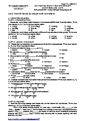 Đề và đáp án kiểm tra học kì I Tiếng anh lớp 9 - Mã đề 643 - Năm học 2016-2017 - Sở GD & ĐT Vĩnh Phúc