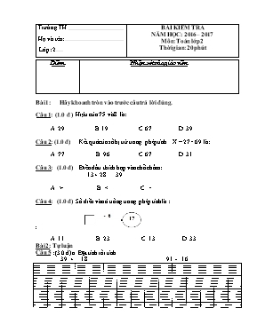 Đề và đáp án kiểm tra Toán lớp 2 - Năm học 2016-2017