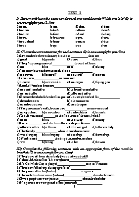 Đề và đáp án thi chọn học sinh giỏi môn Tiếng anh khối 8 - Đề 1