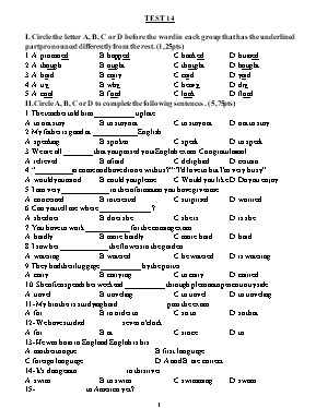 Đề và đáp án thi chọn học sinh giỏi môn Tiếng anh lớp 8 - Đề 14
