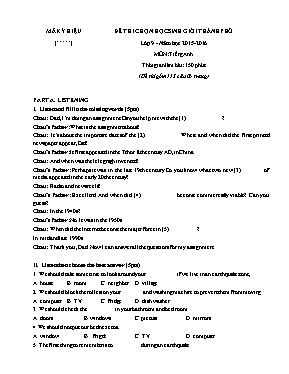 Đề và đáp án thi chọn học sinh giỏi thành phố Tiếng anh lớp 9 - Năm học 2015-2016