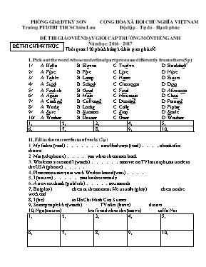 Đề và đáp án thi giáo viên giỏi cấp trường Tiếng anh lớp 7 - Năm học 2016-2017 - Trường THCS Chiêu Lưu