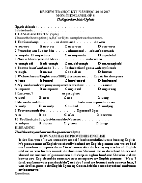 Đề và đáp án thi học kì I Tiếng anh lớp 8 - Năm học 2016-2017