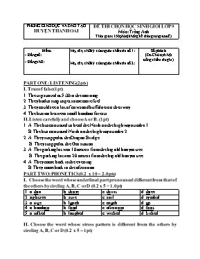Đề và đáp án thi học sinh giỏi Tiếng anh lớp 9 - Phòng GD & ĐT huyện Thanh Oai