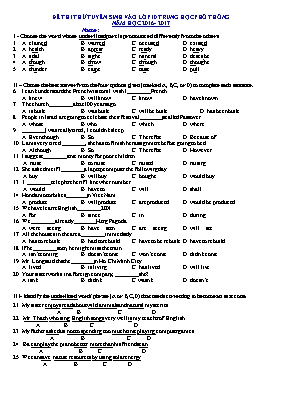 Đề và đáp án thi tuyển sinh lớp 10 THPT môn Tiếng anh - Năm học 2016-2017