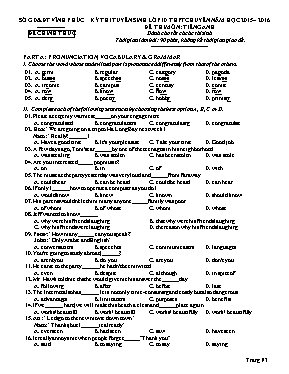 Đề và đáp án thi tuyển sinh vào lớp 10 THPT môn Tiếng anh - Năm học 2015-2016 - Sở GD & ĐT Vĩnh Phúc