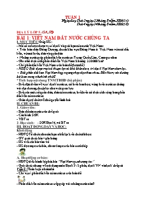 Giáo án môn Địa lí lớp 5 - Học kì I - Năm học