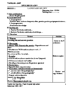 Giáo án Tiếng anh lớp 9 - Chương trình cả năm - Năm học 2016-2017 - Trường THCS Thanh Yên