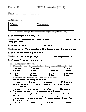 Ma trận và đề kiểm tra học kì I Tiếng anh lớp 8 (Kèm đáp án)