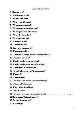 Tổng hợp câu hỏi môn Tiếng anh lớp 4