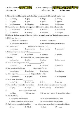 Bộ đề kiểm tra học kỳ II môn Tiếng Anh Lớp 12