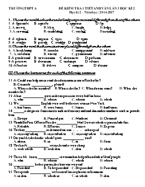 Đề kiểm tra 1 tiết lần 3 môn Tiếng Anh Lớp 11 - Năm học 2016-2017