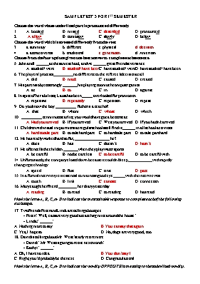 Đề kiểm tra 1 tiết số 3 môn Tiếng Anh Lớp 12 (Kèm đáp án)