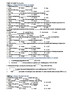 Đề kiểm tra 15 phút Unit 9, 10, 11 môn Tiếng Anh Khối 11