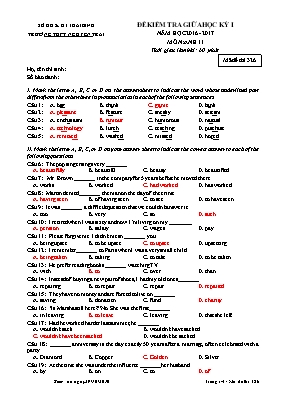 Đề kiểm tra giữa học kì I môn Tiếng Anh Lớp 11 - Mã đề thi 326 - Năm học 2016-2017 - Trường THPT Nguyễn Trãi