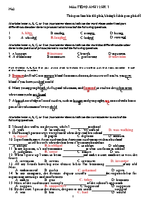 Đề kiểm tra học kỳ I môn Tiếng Anh Lớp 12 - Đề số 3 (Kèm đáp án)