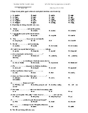 Đề kiểm tra phụ đạo số 1 môn Tiếng Anh Lớp 10 - Năm học 2015-2016 - Trường THPT Thị xã Phước Long