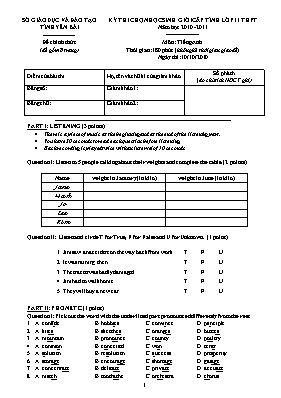 Đề thi chọn học sinh giỏi cấp tỉnh môn Tiếng Anh Lớp 11 - Năm học 2010-2011 - Sở GD & ĐT Yên Bái