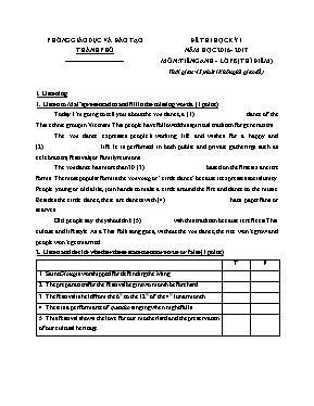 Đề thi học kỳ I môn Tiếng Anh Lớp 8 (Thí điểm) - Năm học 2016-2017 (Có đáp án)