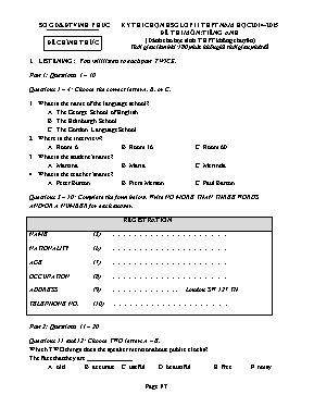 Đề thi học sinh giỏi môn Tiếng Anh Lớp 11 - Năm học 2014-2015 - Sở GD & ĐT Vĩnh Phúc