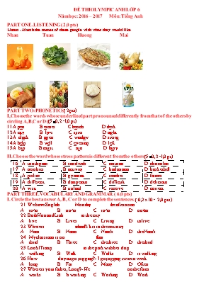 Đề thi học sinh giỏi môn Tiếng Anh Lớp 6 (Thí điểm) - Năm học 2016-2017
