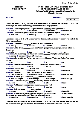 Đề thi khảo sát chất lượng lần 1 môn Tiếng Anh Lớp 10 - Mã đề 154 - Năm học 2016-2017 (Có đáp án)