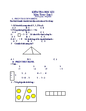 10 Đề kiểm tra học kỳ I môn Toán Lớp 1