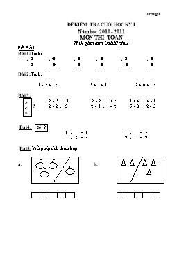 13 Đề kiểm tra cuối học kỳ I môn Toán Lớp 1