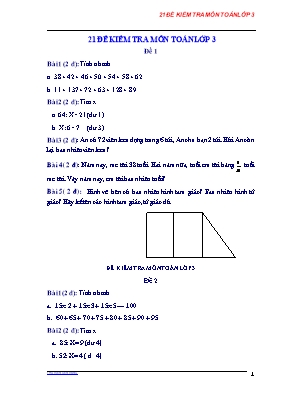 21 Đề kiểm tra môn Toán Khối 3