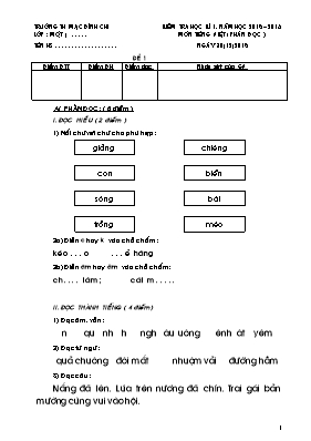 3 Đề kiểm tra học kỳ I môn Tiếng Việt Lớp 1 - Năm học 2015-2016 - Trường TH Mạc Đĩnh Chi