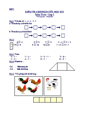 45 Đề kiểm tra môn Toán Lớp 1