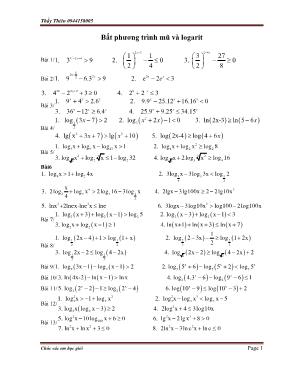 Bài tập Bất phương trình mũ và logarit