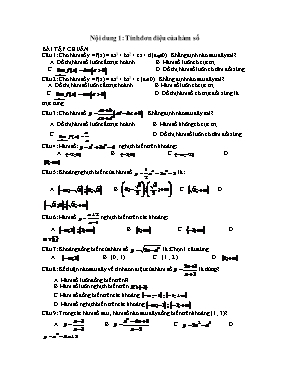 Bài tập trắc nghiệm Giải tích Lớp 12 - Nội dung 1: Tính đơn điệu của hàm số
