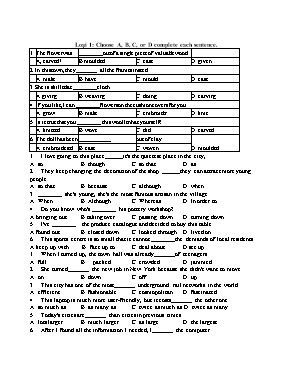 Bài tập trắc nghiệm ngữ pháp môn Tiếng Anh Lớp 9 (Thí điểm)