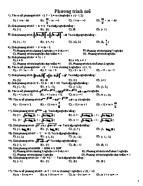 Bài tập trắc nghiệm Phương trình mũ, Phương trình Logarit Lớp 12