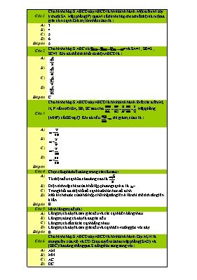 Bài tập trắc nghiệm về Thể tích môn Hình học Lớp 12 - Phần 21