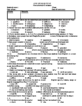 Bộ đề kiểm tra 1 tiết môn Tiếng Anh Lớp 10 (C